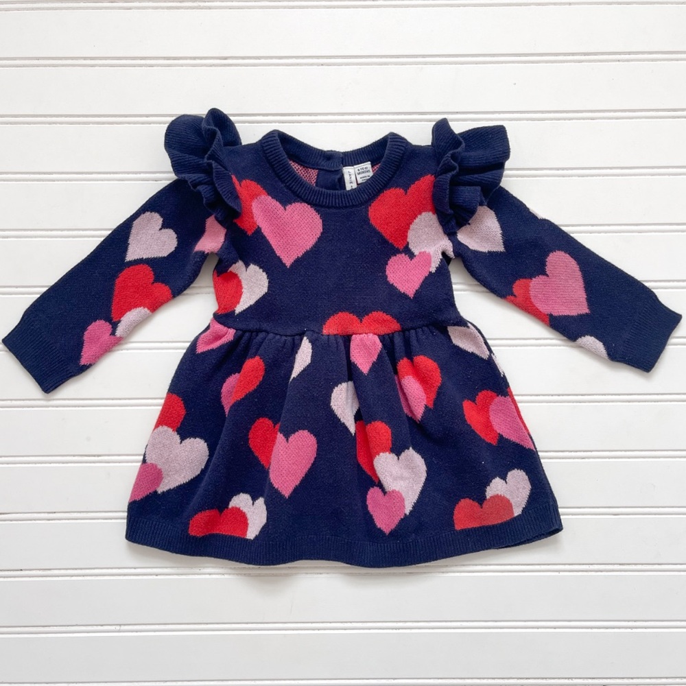 JANIE & JACK EUC Heart Ruffle Knit Structured Sweater Dress